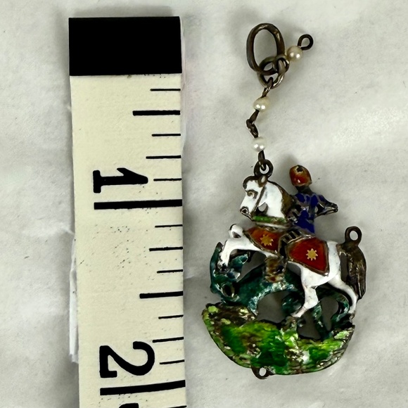 Antique Austro-Hungarian Pendent Silver w Colorful Enamel St George and Dragon - Picture 4 of 6